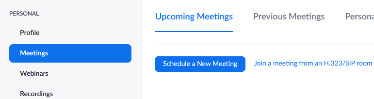 Ieejot profilā, atveriet Meetings, lai varētu izveidot jaunu sapulci izvēloties schedule a new meeting.